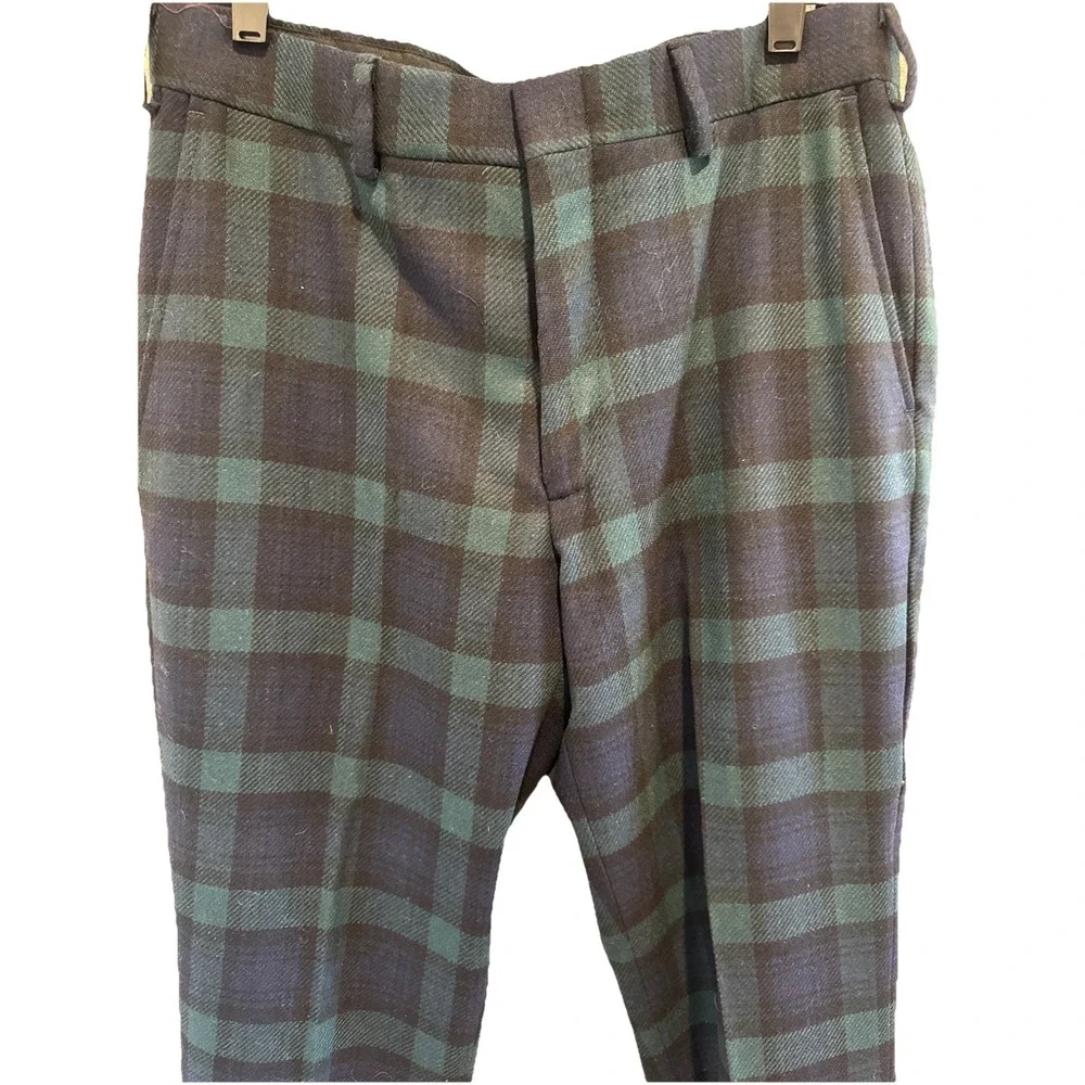 Castaway Nantucket Harbor Pants Wool Twill Green Navy Tartan Plaid Mens 34X30